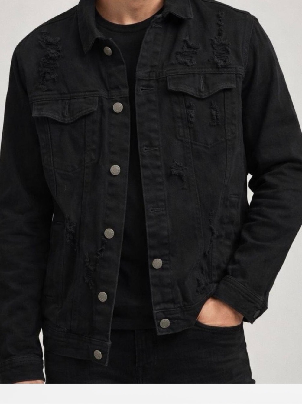 Men's Black Distressed Denim Jacket by Copper Rivet MEDIUM